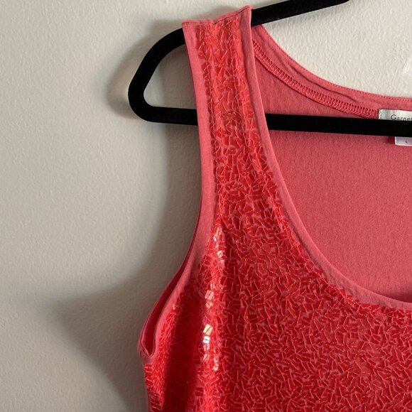 Garnet Hill Women SZ L Orange Coral Sequin Front Think Strap Shell Tank Top - Picture 4 of 8